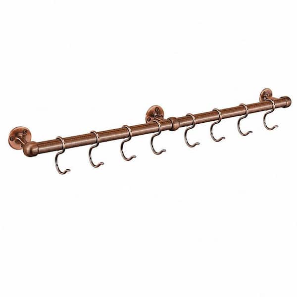 23.7 in. Antique Copper Wall Mounted Stainless Steel Pot Rack with Hooks, Hanging Pots and Pans Organizer for Kitchen