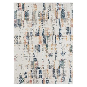 Britny Blue/Orange 8 ft. x 10 ft. Contemporary Abstract High-Low Plush Polyester Blend Area Rug