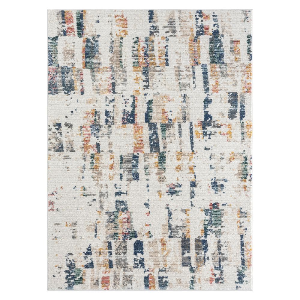 Britny Blue/Orange 8 ft. x 10 ft. Contemporary Abstract High-Low Plush Poly