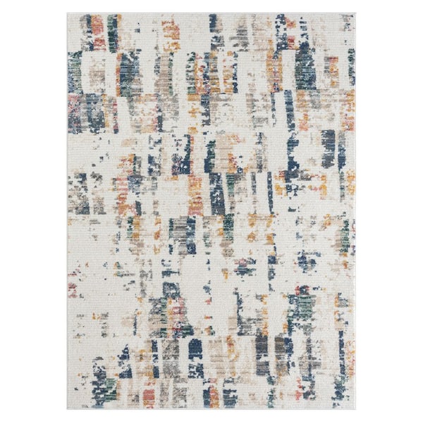 Unbranded Britny Blue/Orange 8 ft. x 10 ft. Contemporary Abstract High-Low Plush Polyester Blend Area Rug