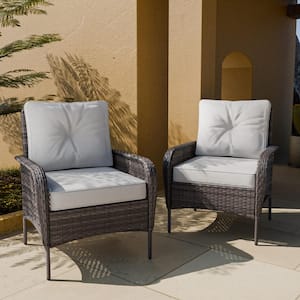 2 Pieces Patio Furniture Sets Wicker Rattan Dining Chairs with Cushions