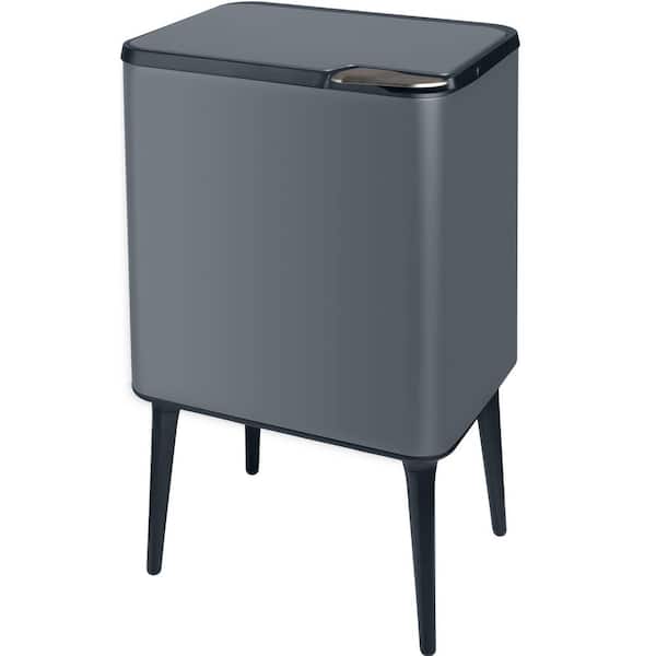 HOME-COMPLETE 8.7- gal. Gray Trash Can with Lid, Removable Legs, and 3L Recycling/Compost Bin - Odor-Resistant Kitchen Trash Cans