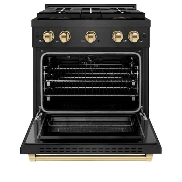 Autograph 30 in. 4.2 cu. ft. Paramount Dual Fuel Range with 4 Burner DuoPro Cooktop in Black Satin and Gold Accents