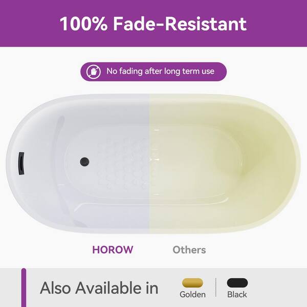 59 in. x 27.6 in. Soaking Bathtub with Side Drain in White/Golden
