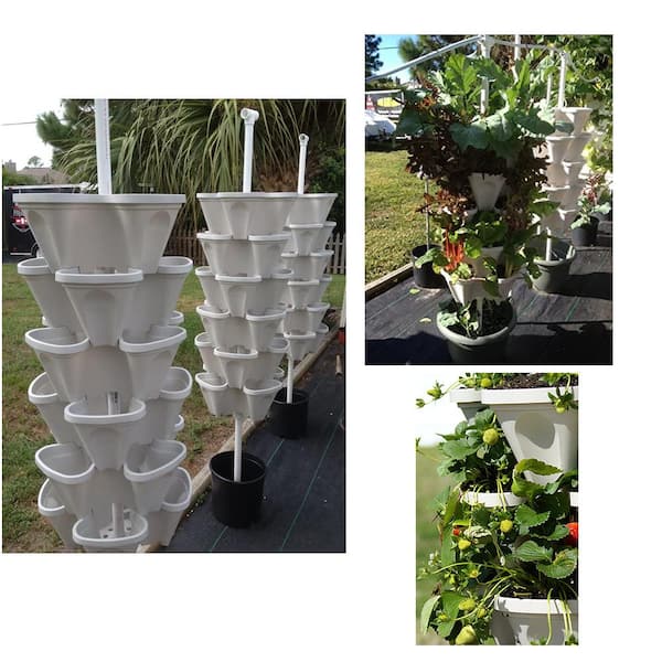 18 in. Dia Terra Cotta Plastic Stackable Garden Planter (5-Pack)