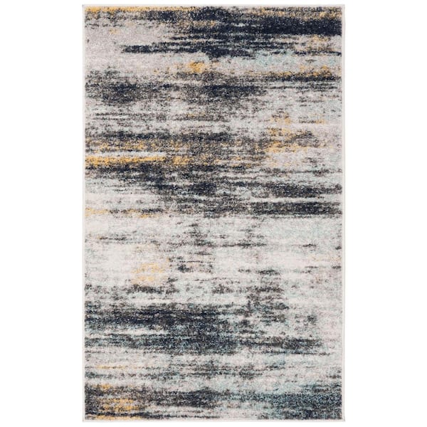 SAFAVIEH Adirondack Light Gray/Black Doormat 3 ft. x 5 ft. Distressed Striped Area Rug
