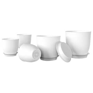 4.5-7.1 in. White Plastic Planter Indoor Modern Decorative Nursery Pots with Drainage Holes and Tray (5-Pack)