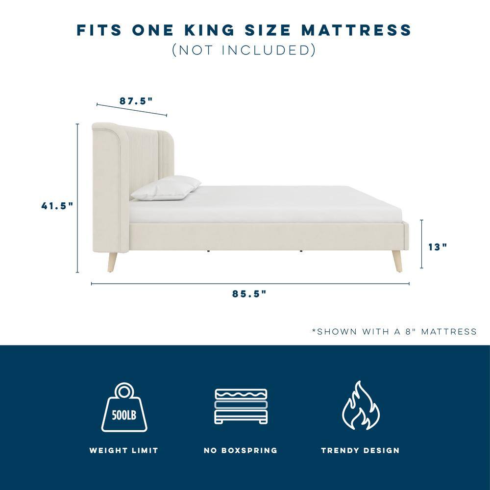 Holly King-Size Ivory Velvet Tufted Wingback Platform Bed