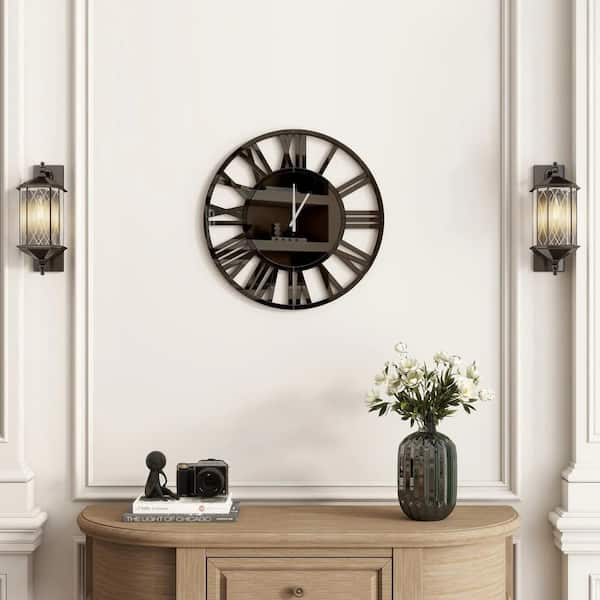 Black Roman Numeral Glass Mirror Wall Clock