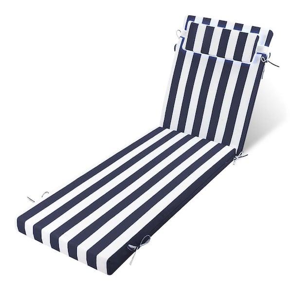 YLLN 71 in. x 21 in. x 4 in. (1-Pack) Waterproof Outdoor Chaise Lounge Cushion with a Bath Towel Navy Blue and White Stripes