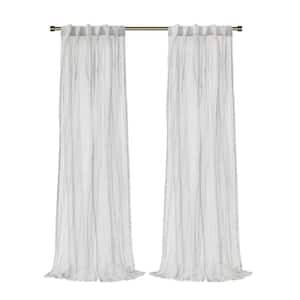 Paloma White Polyester Broomstick Crushed 52 in. W x 108 in. L Dual Header Indoor Sheer Curtain (Single Panel)