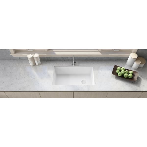 Ruvati 32 x 19 inch Undermount Granite Composite Single Bowl Kitchen Sink Arctic White RVG2033WH
