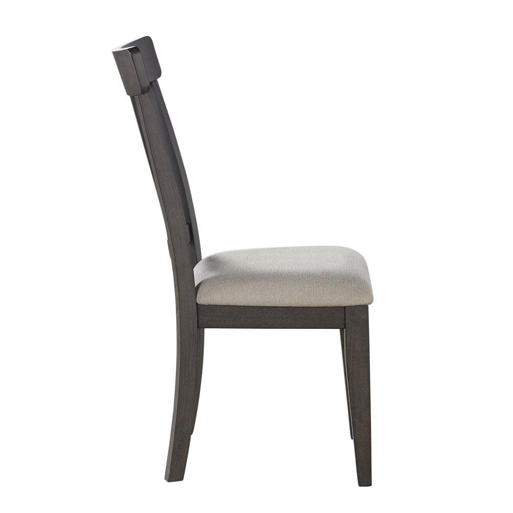 Beige Linen Upholstered Dark Brown Wood Side Chair Set