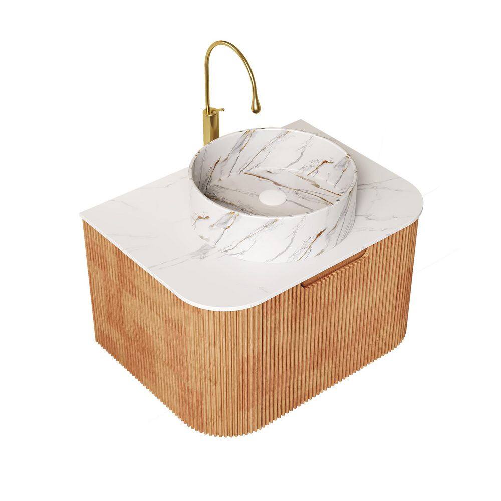 Loiry 30 in. Floating Natural Wood Bath Vanity with Ceramic Basin and White Artifical Marble Top Pre-assembled price history on PriceWatchPro