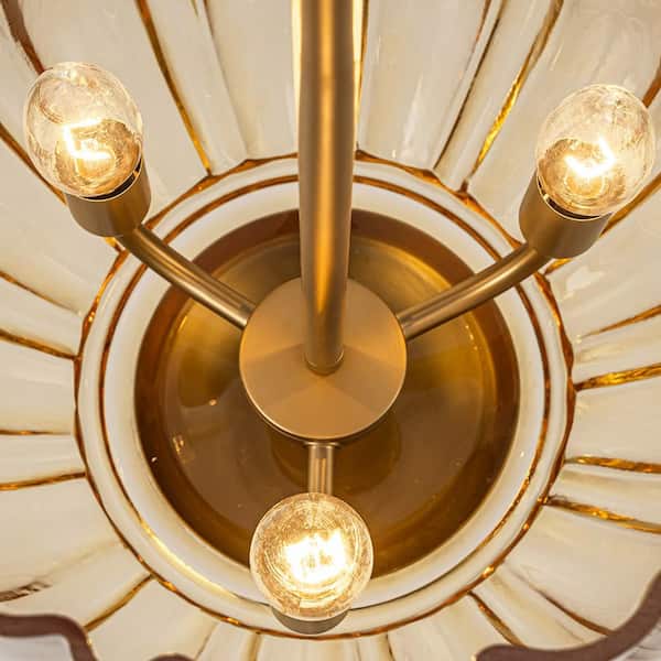 Vireo 11 in. 3-Light Modern Transitional Brass Island Pendant with Golden Gradient Flat Ribbed Glass Shade
