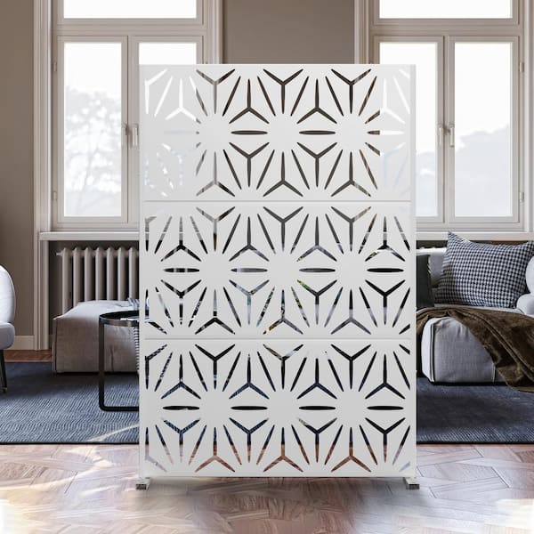 Lirago 72 in. x 47 in. Outdoor Metal Privacy Screen Garden Fence in Stars Pattern in White