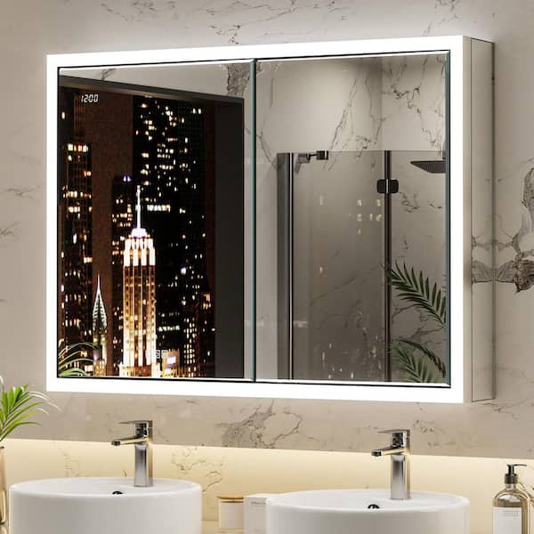 Elega 40 in. W x 30 in. H Rectangular Aluminum Recessed/Wall Mount Dimmable Fogless Lighted Medicine Cabinet with Mirror