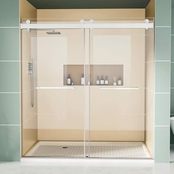 Frameless Sliding Shower Door 72 in. W x 76 in. H Double Bypass Shower Door in Chrome with Double Handle Tempered Glass