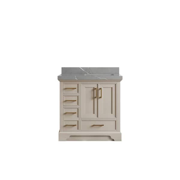Willow Collections Charlotte 36 in. Right Offset Sink Freestanding Fine Grain Bath Vanity with Piatra Gray Qt. Top Unassembled