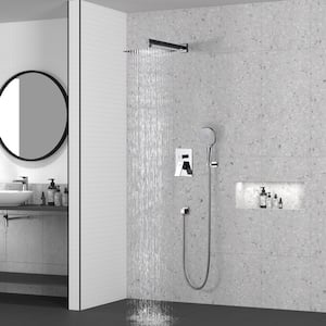 3-Spray Patterns with 10 in. Wall Mount Dual Shower Heads with Hand Shower Faucet, in Chrome (Valve Included)