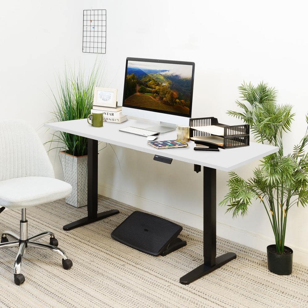 ElevatePro 59" White/Black Electric Sit-Stand Desk with Programmable Height