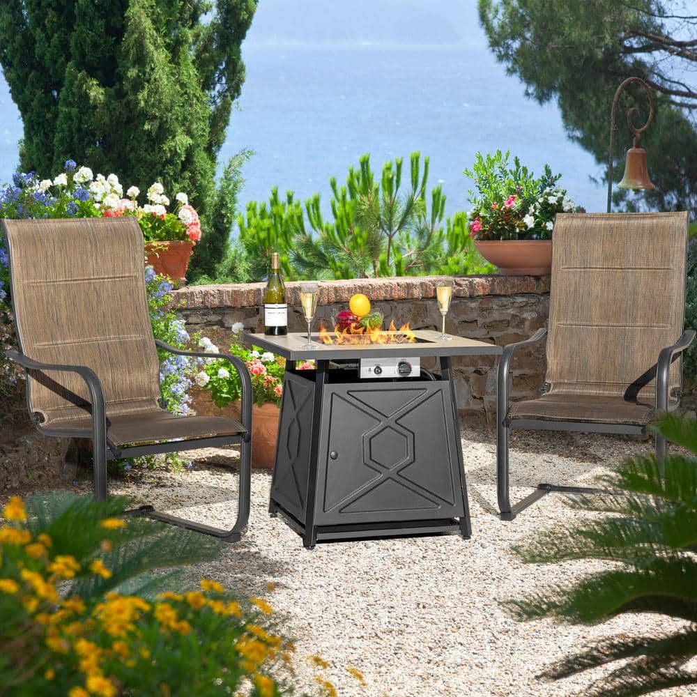 28 Inch Black Ceramic Gas Fire Pit Table with Cover