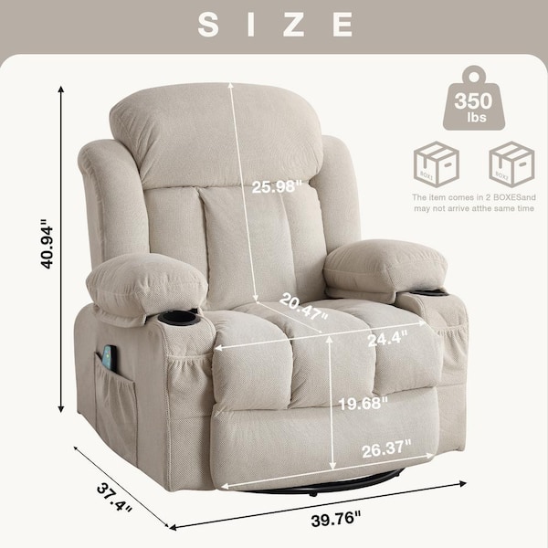 Z-joyee Beige Velvet Recliners Massage Heated Reclining with USB