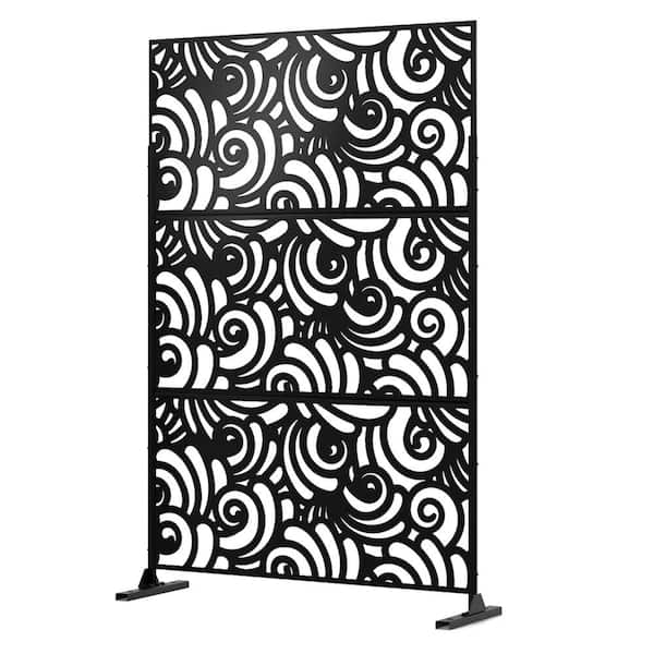 FENCY HD-A-GE04013 76 in. H x 47.2 in. W Galvanized Metal Outdoor Privacy Screens Garden Fence Spoondrift Pattern in Black - 1