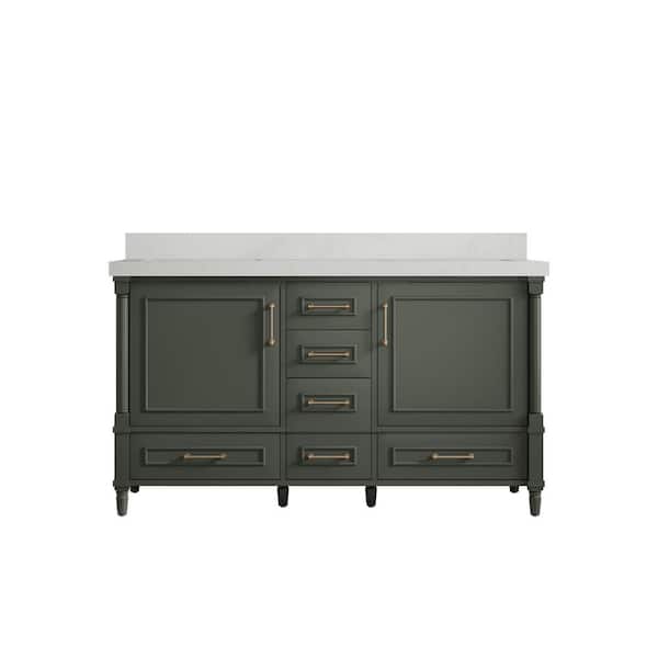 Willow Collections Hudson 60 in. W x 22 in. D x 36 in. H Double Sink Bath Vanity in Pewter Green with 2 in. Carrara Quartz Top