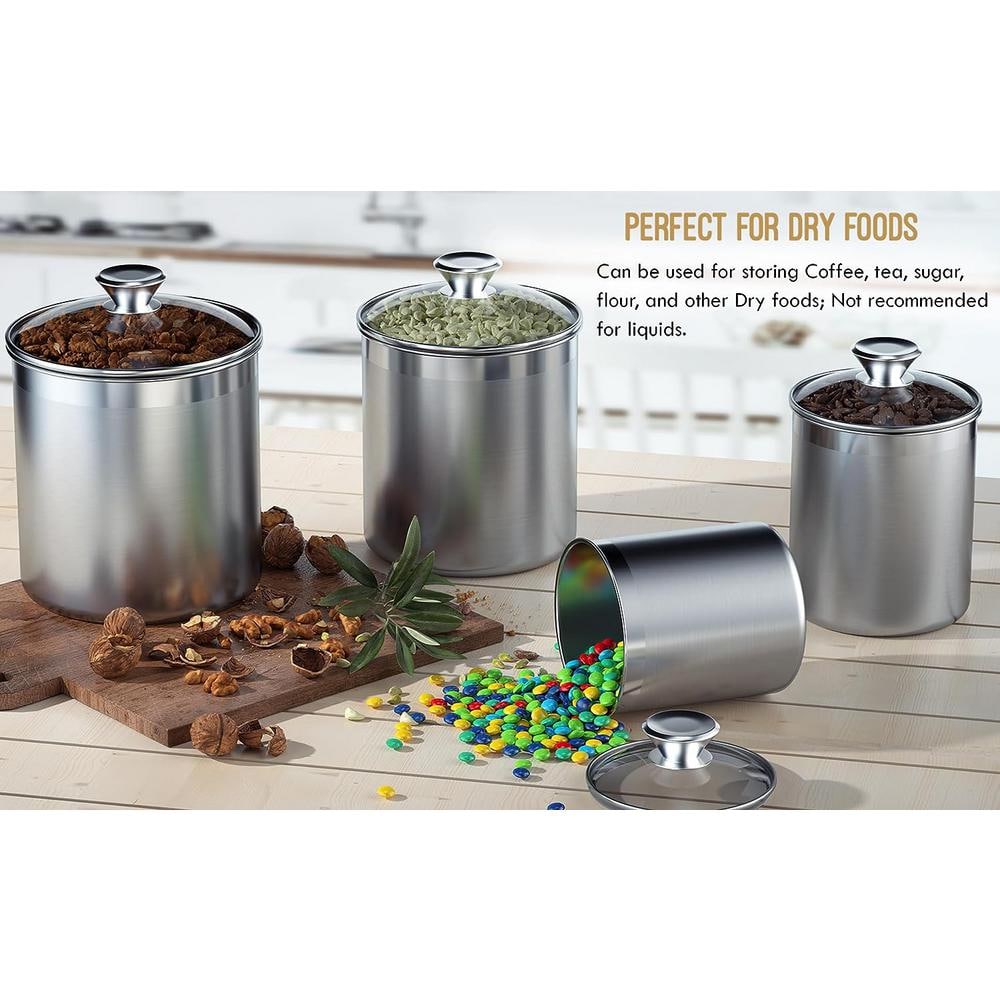 Medium Brushed Stainless Steel 4-Piece Airtight Canister Set