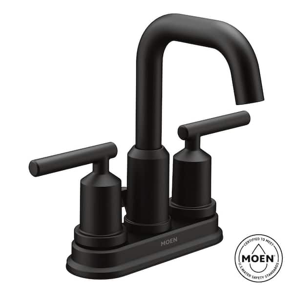 MOEN Gibson 4 in. Centerset 2-Handle High-Arc Bathroom Faucet with Pop-Up Assembly in Matte Black