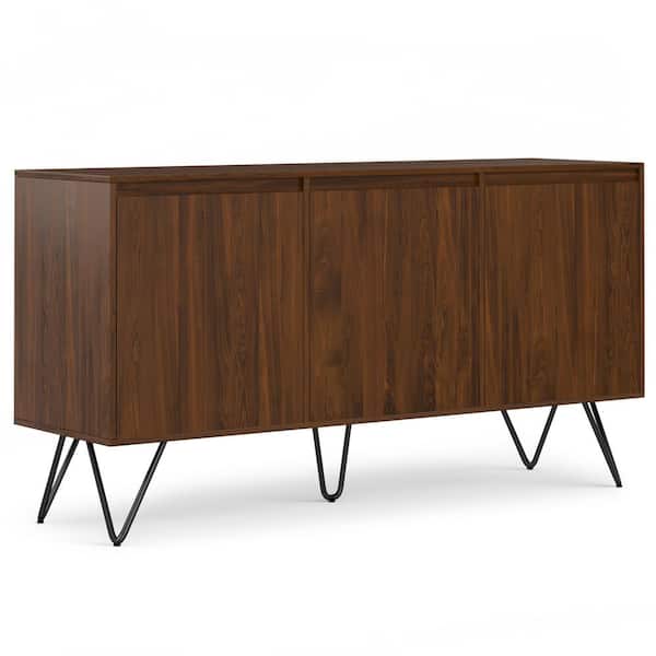 Hunter 60 in. Rectangle Industrial Contemporary 3 Door Sideboard Buffet in Walnut Veneer