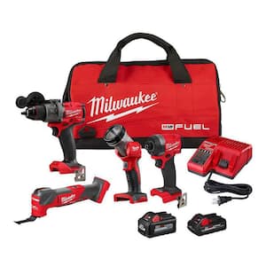 M18 FUEL 18V Lithium-Ion Brushless Cordless Combo Kit (4-Tool) with Two High Ouput Batteries, 1 Charger 1 Tool Bag