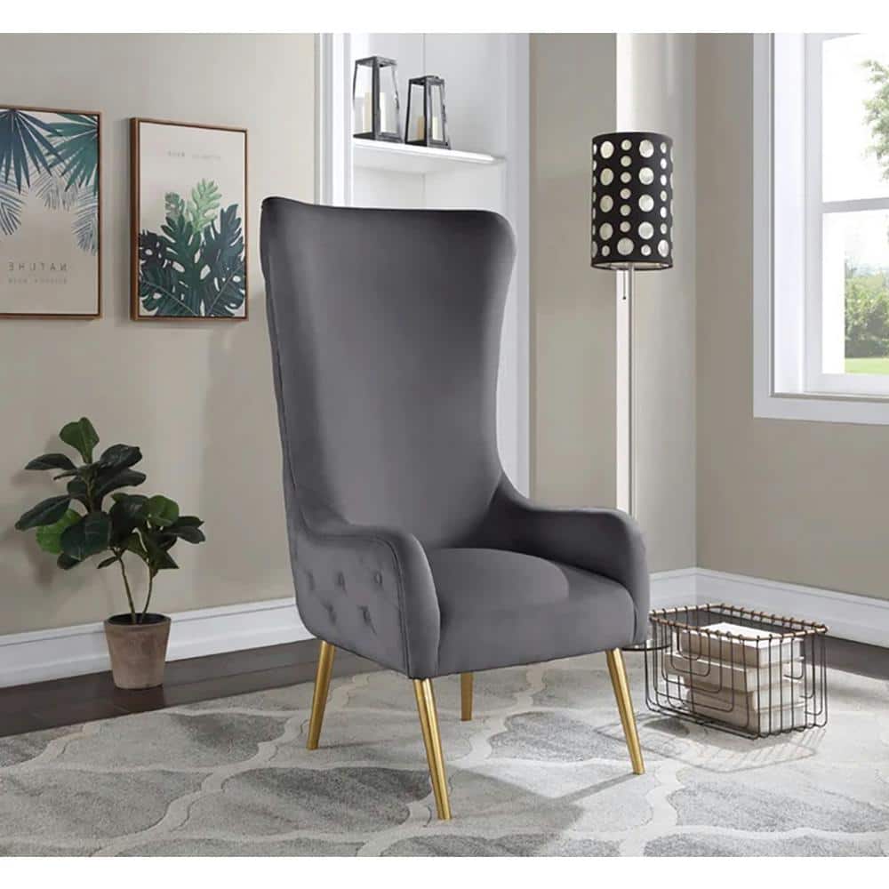 Gray Velvet Barrel Accent Chair with Gold Legs