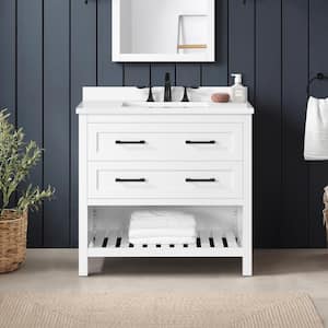 Autumn 36 in. W x 19 in. D x 34.5 in. H Single Sink Bath Vanity in White with White Engineered Stone Top