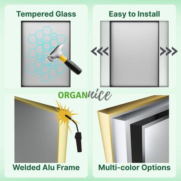 22 in. W x 30 in. H Gold Aluminum Rectangular Framed Wall Bathroom Vanity Wall Mount Mirror
