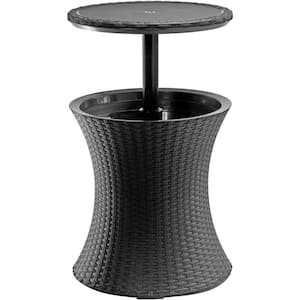 Black Round Wood 33.2 Outdoor Bistro Table with Extension