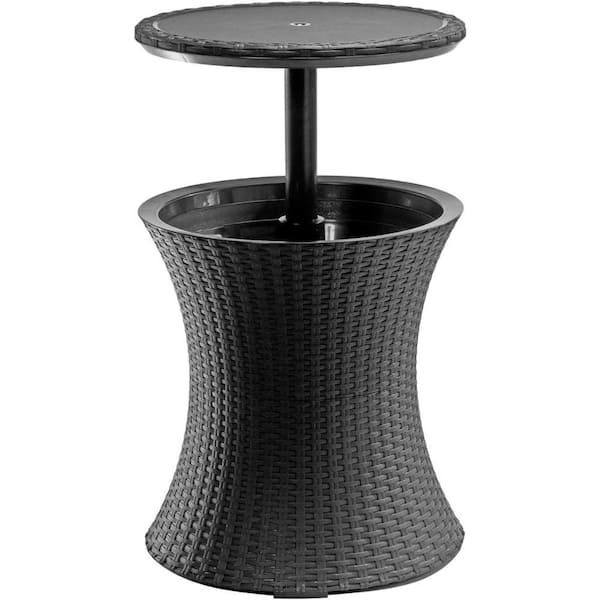 ITOPFOX Black Round Wood 33.2 Outdoor Bistro Table with Extension