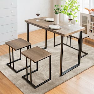 4-Piece Dining Table Set Industrial Dinette Set Kitchen Table with Bench and 2-Stools