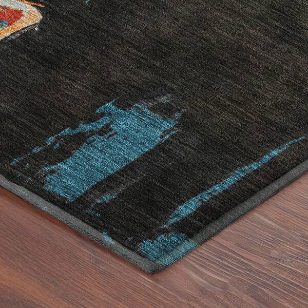 Mayfield Premium Machine Washable Abstract AMF2279 Black 8 ft. x 8 ft. Round Rug