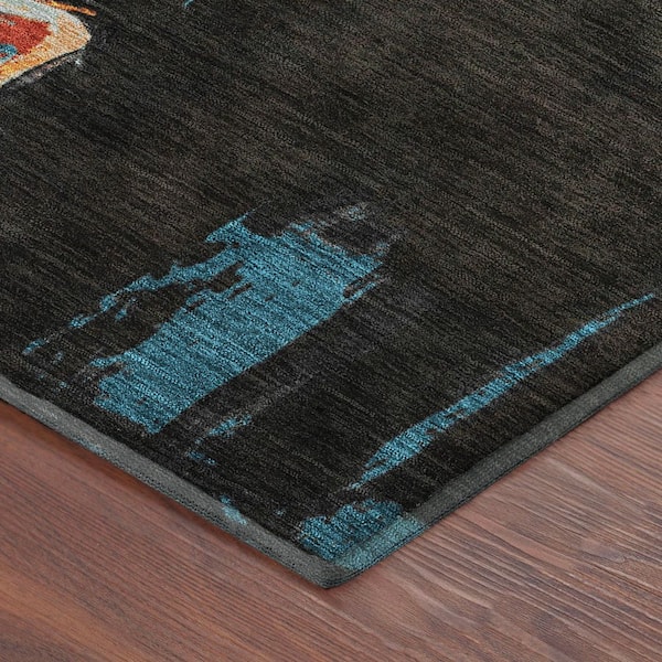 Mayfield Premium Machine Washable Abstract AMF2279 Black 9 ft. x 12 ft. Area Rug
