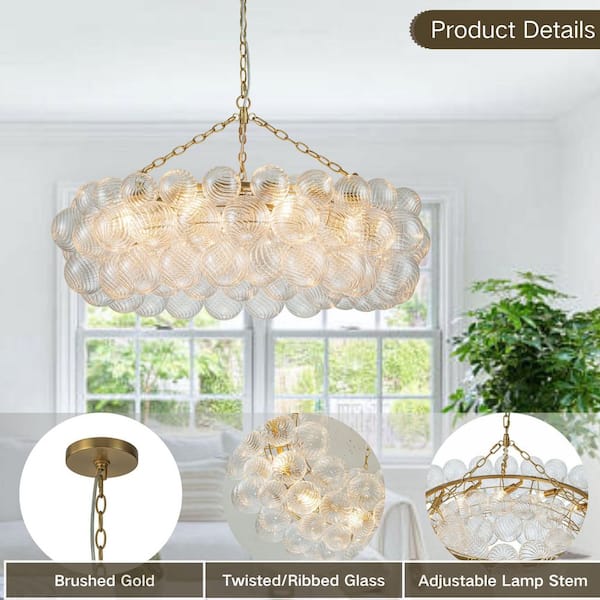 HUOKU Neuvy 8-Light 32.7 in.W Brass Chandelier w/Swirled