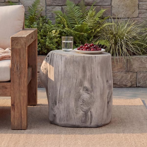 Destiny Rustic Indoor/Outdoor Antique Grey Tree Stump Concrete MGO Patio Side Table