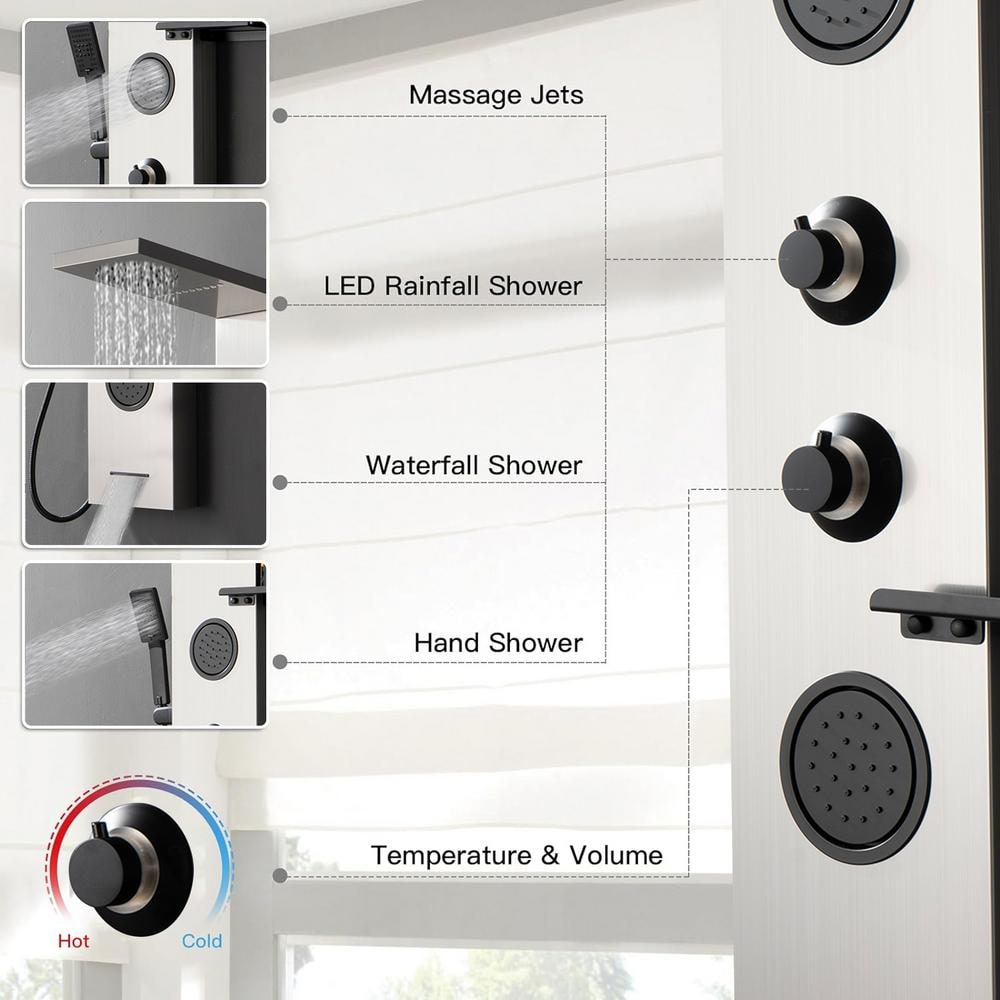 Stainless Steel 2-Jet Rainfall Shower Panel System with Shelf