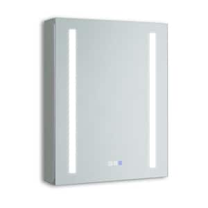 20 in. W x 26 in. H Silver Frameless Recessed/Surface Mount Medicine Cabinet with Mirror and LED Light, Left Open Door