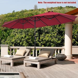 15 ft. Double-Sided Market Patio Umbrella with Hand-Crank System in Dark Red
