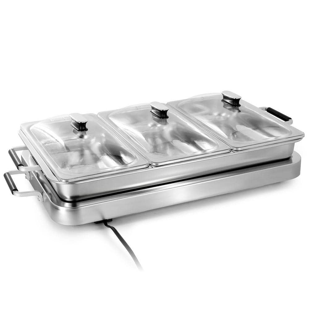 Silver Stainless Steel 3-in-1 Electric Buffet Server and Warming Tray