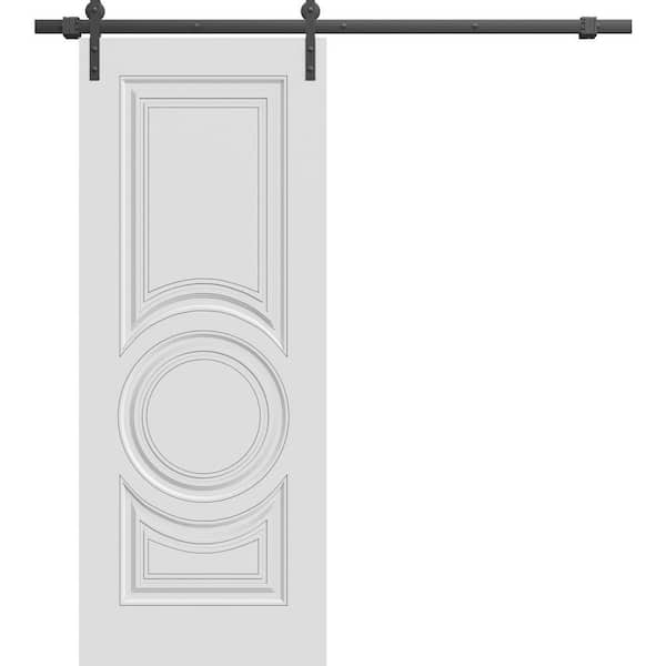 7855 36 in. x 80 in. Sold Core White Enamel Color Wood Sliding Barn Door with Hardware Kit