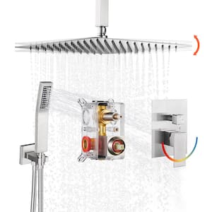 Rain Single Handle 1-Spray w/Valve 1.8 GPM 12 in. Ceiling Mount Dual Shower Heads Hand Shower Faucet in Brushed Nickel