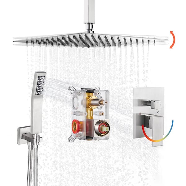 Heemli Rain Single Handle 1-Spray w/Valve 1.8 GPM 12 in. Ceiling Mount Dual Shower Heads Hand Shower Faucet in Brushed Nickel
